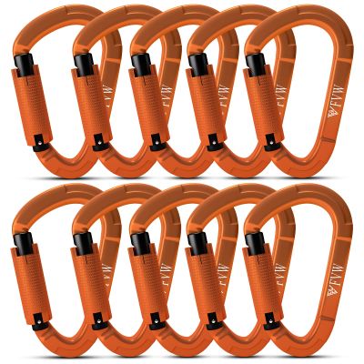FVW 10 Pieces Heavy Duty Climbing Carabiners, 25KN UIAA Certified Auto Locking Rock Climbing Carabiners Clips for Hammocks, Swing, Locking Dog Leash and Harness, Camping, Hiking & Utility (Orange)