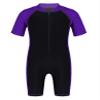 Sxiwei Kids Girls Sun Protection Rash Guard Swimsuit Short Sleeves Beachwear One Piece Wetsuit Purple&Black 5-6 Years view 1