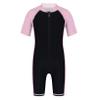 Freebily Kids Boys One Piece Rash Guard Wetsuit Short Sleeves Zippered Surfing Jumpsuit Pink&Black D 7-8 view 1