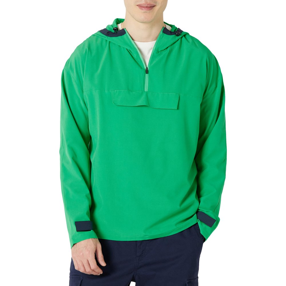 Amazon Essentials Men's Athletic Lightweight Stretch Woven Colorblock Anorak Hiking Running Jacket, Green, Medium