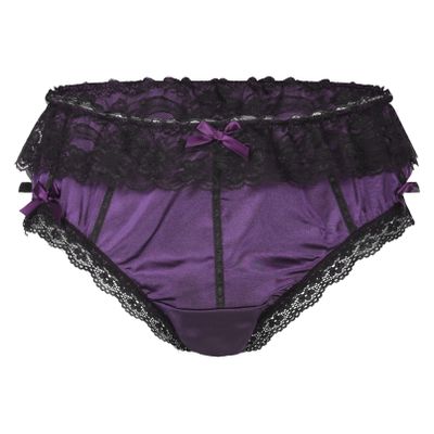 Moily Men's Satin Shiny Lace Trim Bowknot Bikini Briefs Panties Sissy Crossdressing Underwear Purple XX-Large