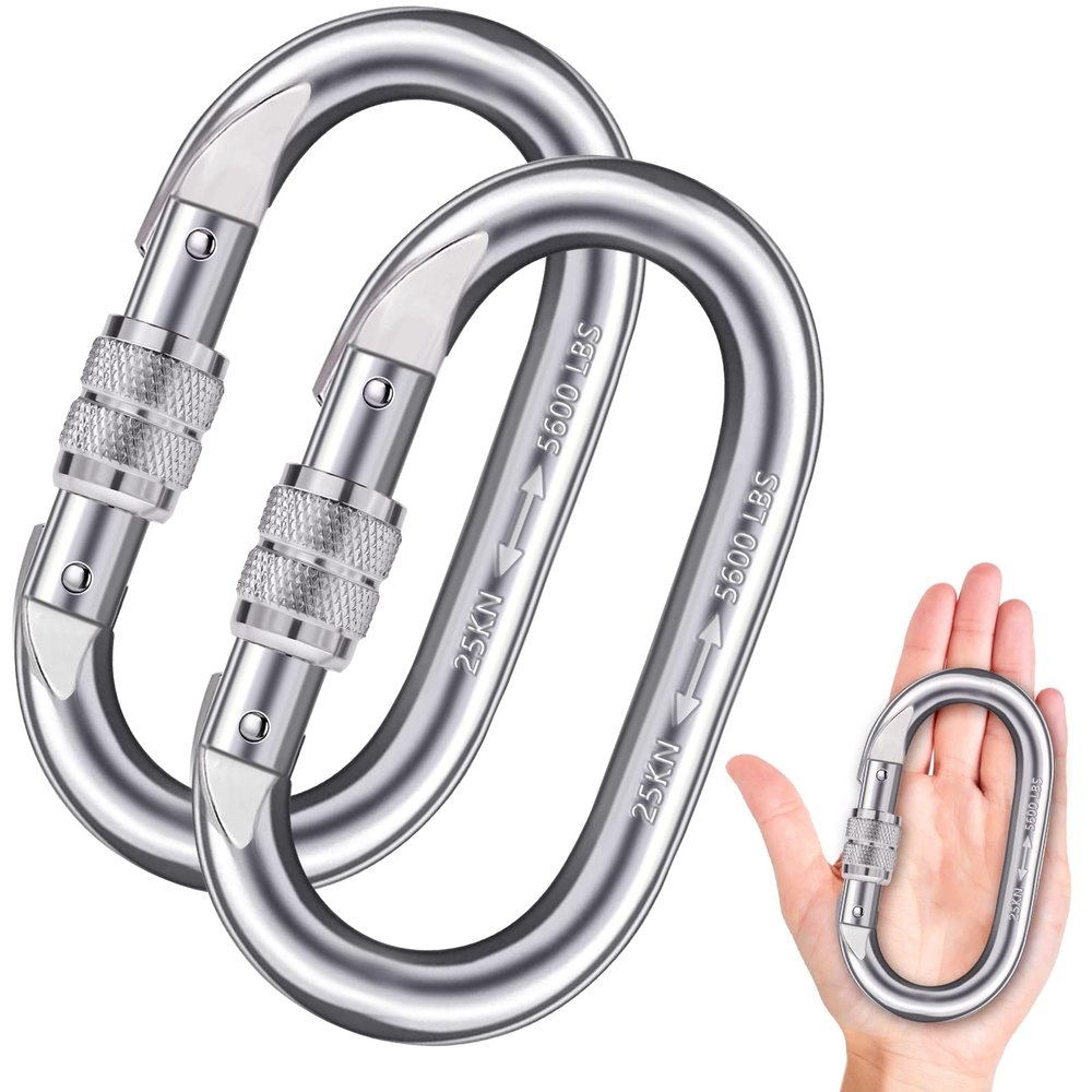 Heavy Duty Carabiner Clip Climbing Carabiner(25kn=5600lbs),Travel Essentials Hook with Screwgate Multipurpose for Climbing, Rigging, Ropes, Hammocks (O Shape, 2pack)