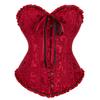 Haorugut Women's Overbust Corset Top Bustier - Satin Floral Lace Up - Wine Red M view 1