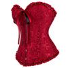 Haorugut Women's Overbust Corset Top Bustier - Satin Floral Lace Up - Wine Red M view 2