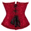 Haorugut Women's Overbust Corset Top Bustier - Satin Floral Lace Up - Wine Red M view 3