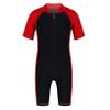 Freebily Kids Boys One Piece Rash Guard Wetsuit Short Sleeves Zippered Surfing Jumpsuit Red&Black D 10-12 view 1