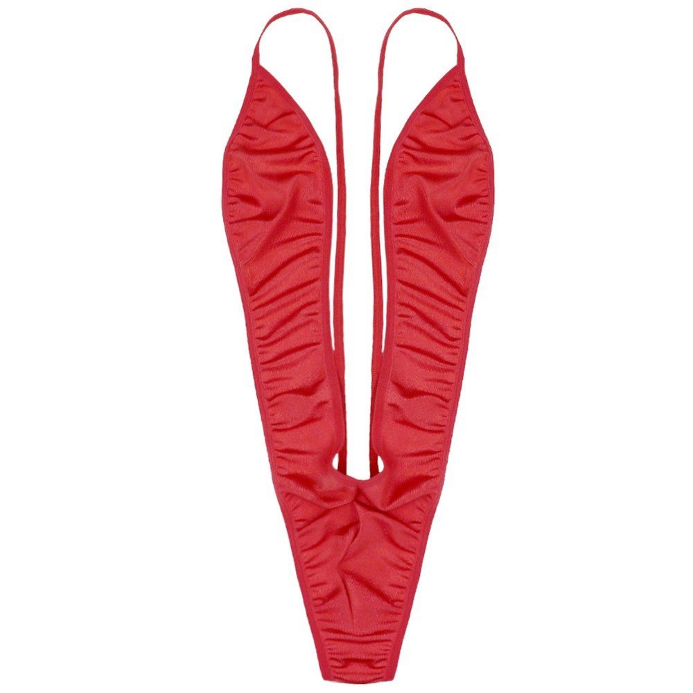 Sywiyi Women's One Piece Bathing Suit Bikini Deep V Neck Thong Bodysuit Sling Shot Monokini Swimsuits Red C One Size