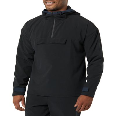 Amazon Essentials Men's Athletic Lightweight Stretch Woven Colorblock Anorak Hiking Running Jacket, Black  Original, X-Large