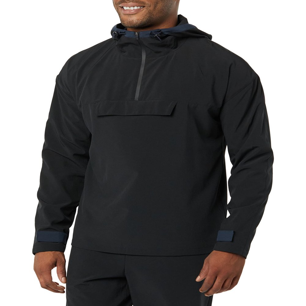 Amazon Essentials Men's Athletic Lightweight Stretch Woven Colorblock Anorak Hiking Running Jacket, Black  Original, X-Large