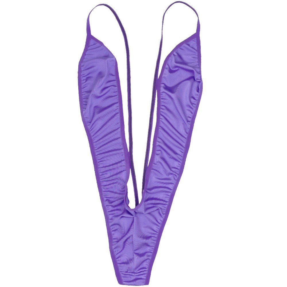 Sywiyi Women's One Piece Bathing Suit Bikini Deep V Neck Thong Bodysuit Sling Shot Monokini Swimsuits Purple C One Size