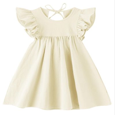 JNKLWPJS Toddler Linen Dress Baby Girls Ruffle Halter Sleeveless Casual Party Dresses Beige 90CM
