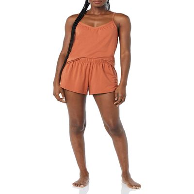 Amazon Essentials Women's Knit Jersey Cami Short Pajama Set, Terracotta, Small