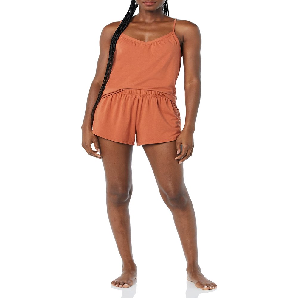 Amazon Essentials Women's Knit Jersey Cami Short Pajama Set, Terracotta, Small