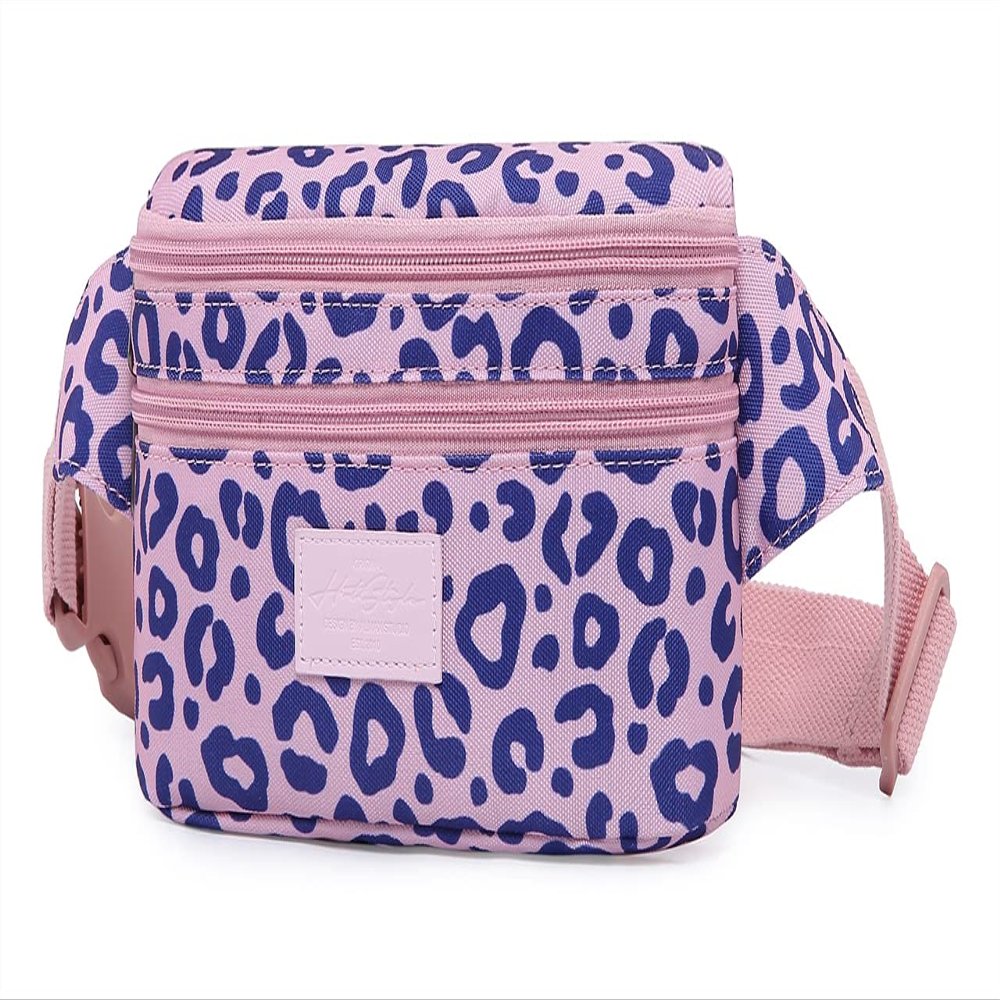 HotStyle 521s Fashion Fanny Pack, Small Waist Bag for Hiking, Cross Body Style Cute for Women, Kids & Girls, Cheetah, Pink/Purple