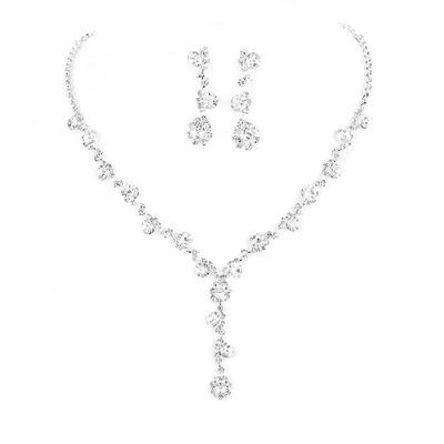 Fdesigner Wedding Rhinestone Necklace Earrings Set Silver Pearl Bride Jewelry Set Bridal Choker Necklace Drop Sparkly Earrings Dangle Women Collection for Party Evening Club Festival (Queen)