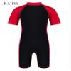JEATHA Kids Girls Boys One Piece Swimsuit Short Sleeve Rash Guard with Zipper Front Bathing Suit Swimwear Red&Black A 10-12 view 2