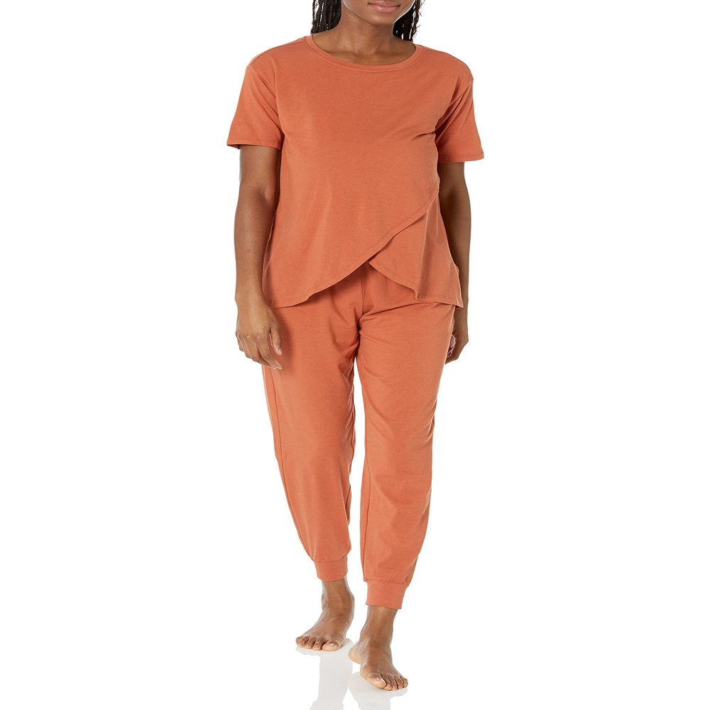Amazon Essentials Women's Cotton Modal Maternity and Nursing Sleepwear Pajama Set, Terracotta, Small