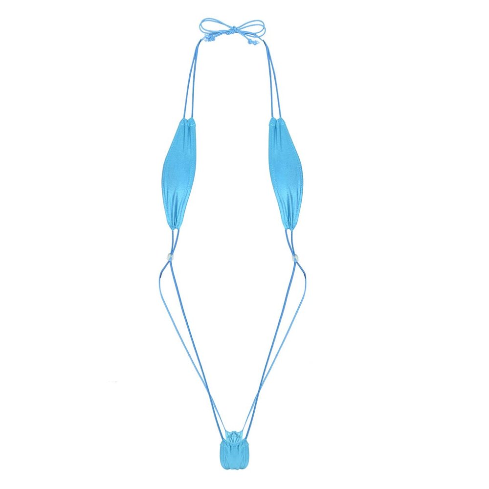 RUNQHUI Women's Mini Monokini Swimsuit Extreme Micro Bikini Thong One Piece Sling Shot Swimsuits Blue One Size