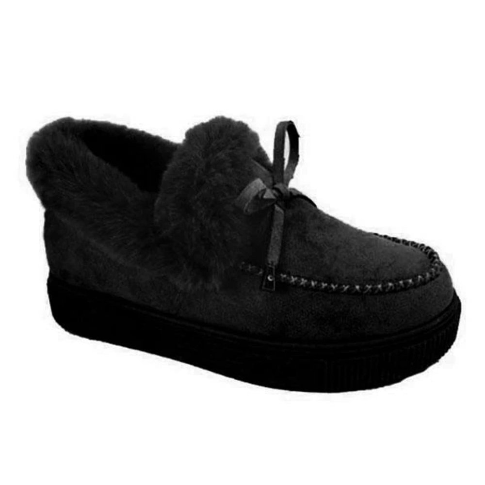 Bcshiye Women's Loafer Booties Faux Fur Collar Plush Bow Slip On Winter Outdoor Flatform Comfort Slip On Ankle Booties