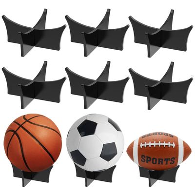 Acrylic Ball Display Stand for Football, Basketball, Soccer, Rugby, Volleyball Sports Ball Storage Rack & Trophy Autograph Memorabilia Display Cases (Black, 6 Pcs)