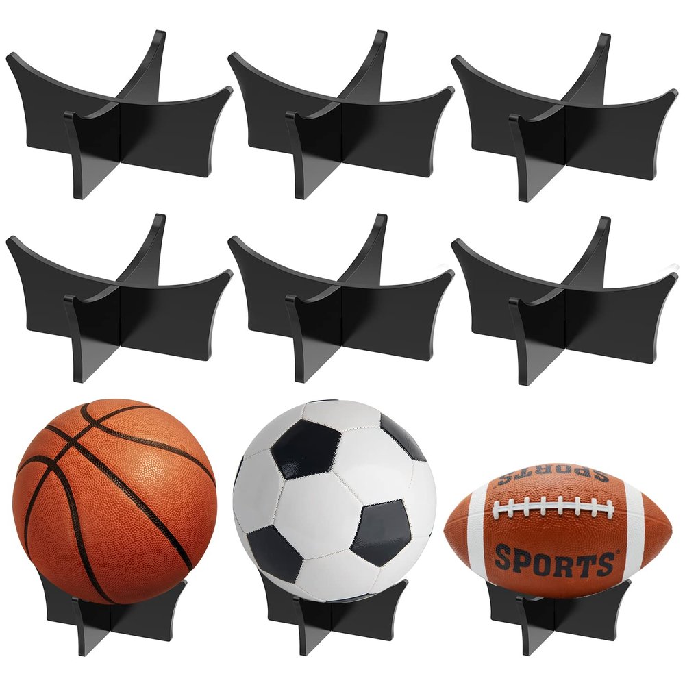 Acrylic Ball Display Stand for Football, Basketball, Soccer, Rugby, Volleyball Sports Ball Storage Rack & Trophy Autograph Memorabilia Display Cases (Black, 6 Pcs)