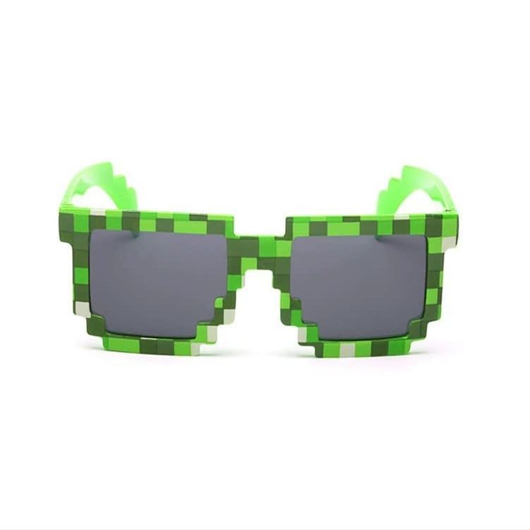 JINTOU Colorful Creeper Block Pixel 8-Bit Party Favor Kids Childrens Boy Girl Fun Cute Gamer Sunglasses Pixel Sunglasses, Birthday Party Favors for Kids and Adults (Green)