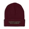 Speedy Pros Beanies for Men Nobody Knows I'm A Lesbian LGBTQ Embroidery Skull Cap Winter Hats for Women Acrylic One Size Burgundy Design Only view 1