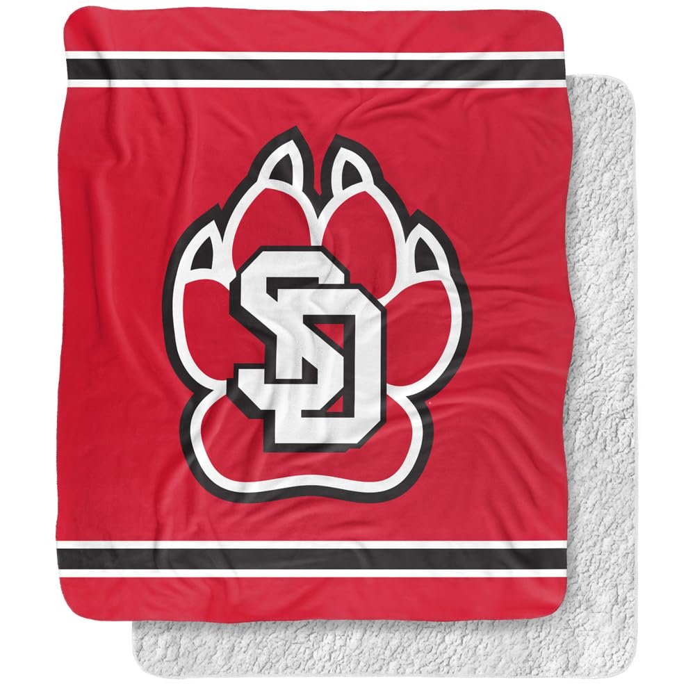 University of South Dakota Blanket, 50"x60" Primary Logo Stripes Silky Touch Sherpa Back Super Soft Throw Blanket