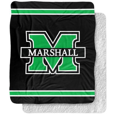 Marshall University Blanket, 50"x60" Primary Logo Stripes Silky Touch Sherpa Back Super Soft Throw Blanket