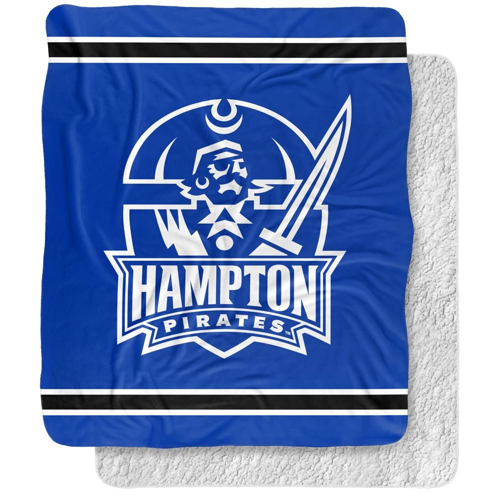 Hampton University Blanket, 50"x60" Primary Logo Stripes Silky Touch Sherpa Back Super Soft Throw Blanket