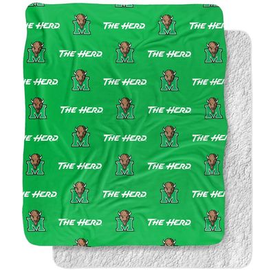 Marshall University Blanket, 50"x60" Logo Pattern Silky Touch Sherpa Back Super Soft Throw Blanket