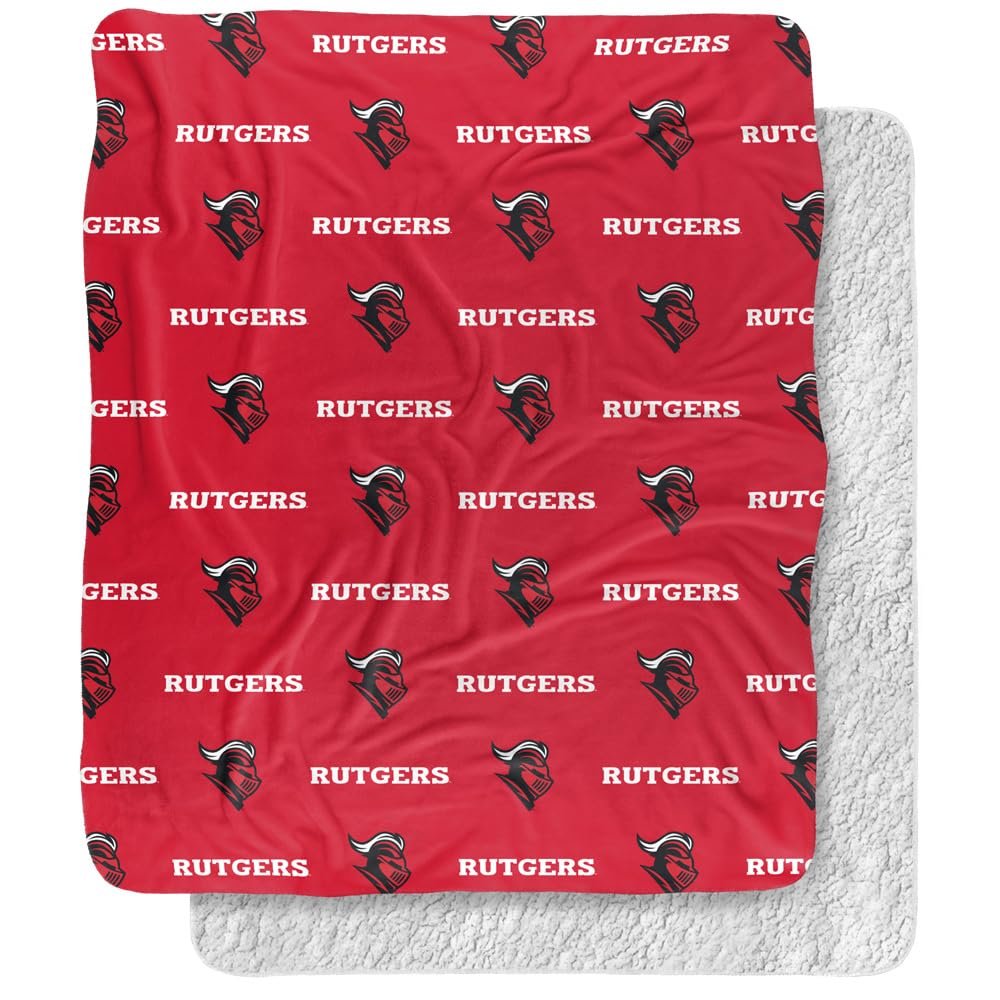 Rutgers University Blanket, 50"x60" Logo Pattern Silky Touch Sherpa Back Super Soft Throw Blanket