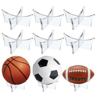 Ball Stand Holder,Acrylic Ball Display Stand for Football Basketball Stand Soccer Ball Holder,Rugby Ball Volleyball Sports Ball Storage Rack,Trophy Autograph Memorabilia Display Cases(Clear,6 Pcs)