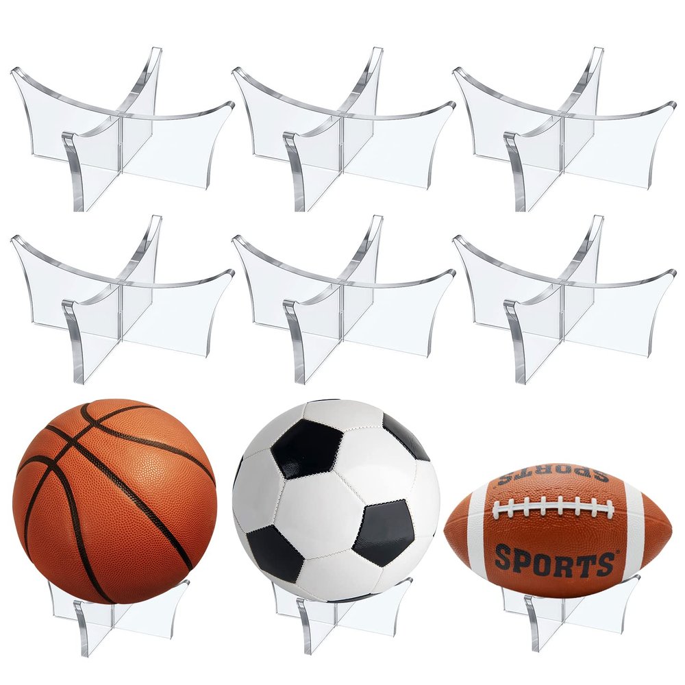 Ball Stand Holder,Acrylic Ball Display Stand for Football Basketball Stand Soccer Ball Holder,Rugby Ball Volleyball Sports Ball Storage Rack,Trophy Autograph Memorabilia Display Cases(Clear,6 Pcs)