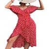 Women's High Low Flowy Midi Dress Off The Shoulder Ruffle Short Sleeves Summer Dress Floral Print Dresses (Red, L) view 1