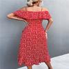 Women's High Low Flowy Midi Dress Off The Shoulder Ruffle Short Sleeves Summer Dress Floral Print Dresses (Red, L) view 3