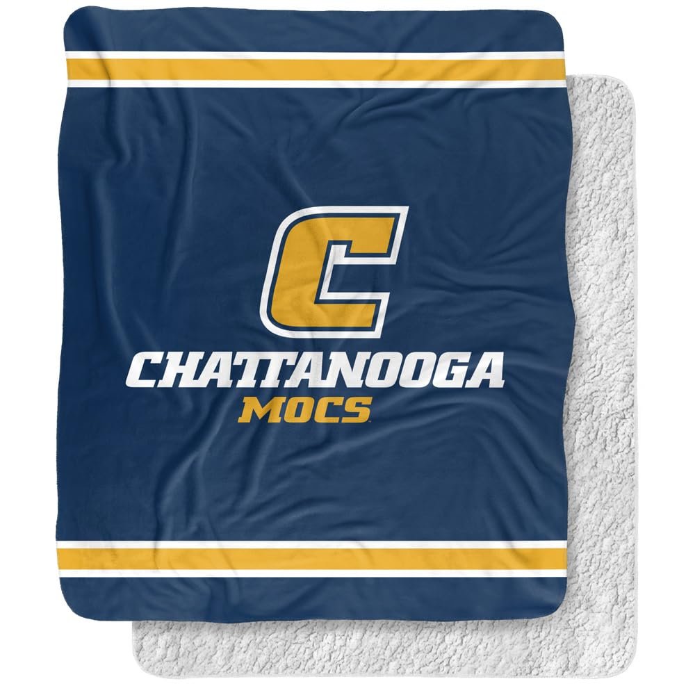 University of Tennessee at Chattanooga Blanket, 50"x60" Primary Logo Stripes Silky Touch Sherpa Back Super Soft Throw Blanket