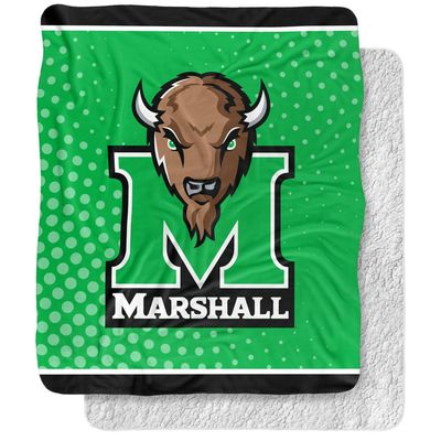 Marshall University Blanket, 50"x60" Logo Dots Silky Touch Sherpa Back Super Soft Throw Blanket