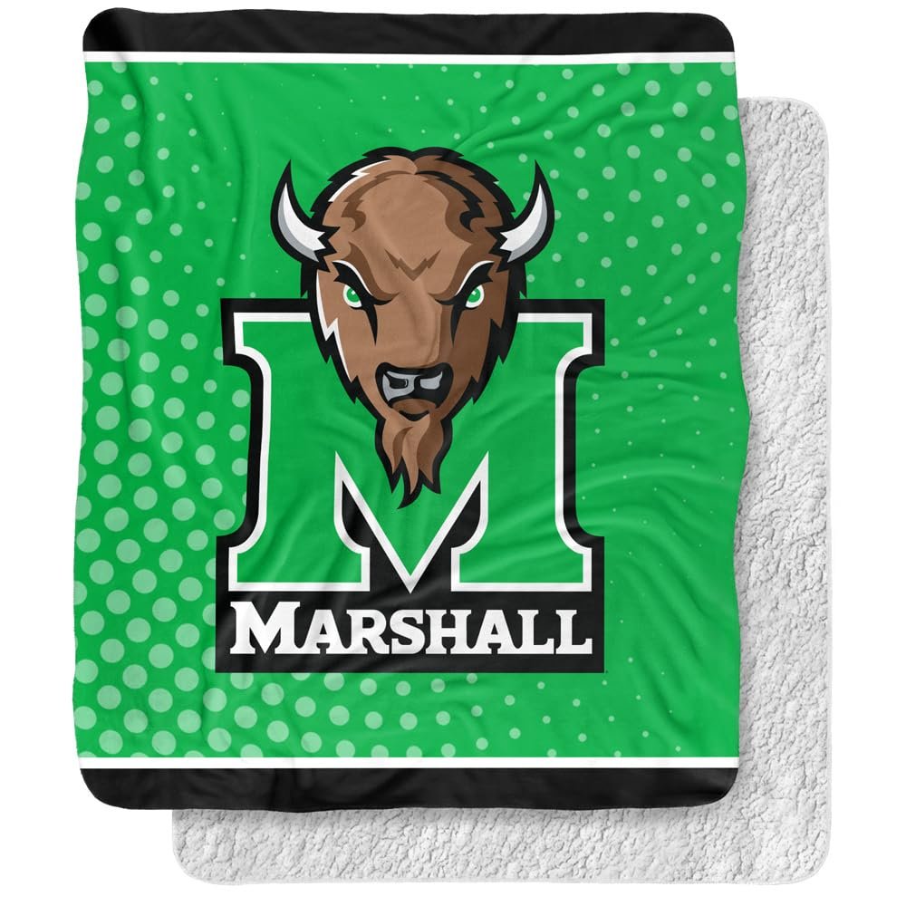 Marshall University Blanket, 50"x60" Logo Dots Silky Touch Sherpa Back Super Soft Throw Blanket