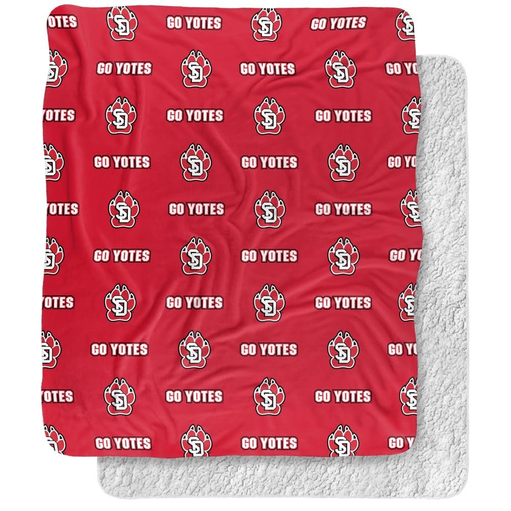 University of South Dakota Blanket, 50"x60" Logo Pattern Silky Touch Sherpa Back Super Soft Throw Blanket