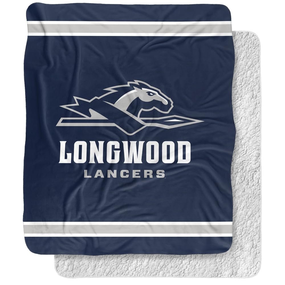 Longwood University Blanket, 50"x60" Primary Logo Stripes Silky Touch Sherpa Back Super Soft Throw Blanket