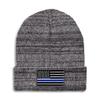 Speedy Pros Beanies for Men American Flag Thin Blue Line Embroidery Skull Cap Winter Hats for Women Acrylic One Size Heather Grey Design Only view 1