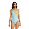 Lands' End Womens Chlorine Resistant One Shoulder Cut Out One Piece Swimsuit Control Paradise Aqua/Lemon Lime Regular 18 view 3