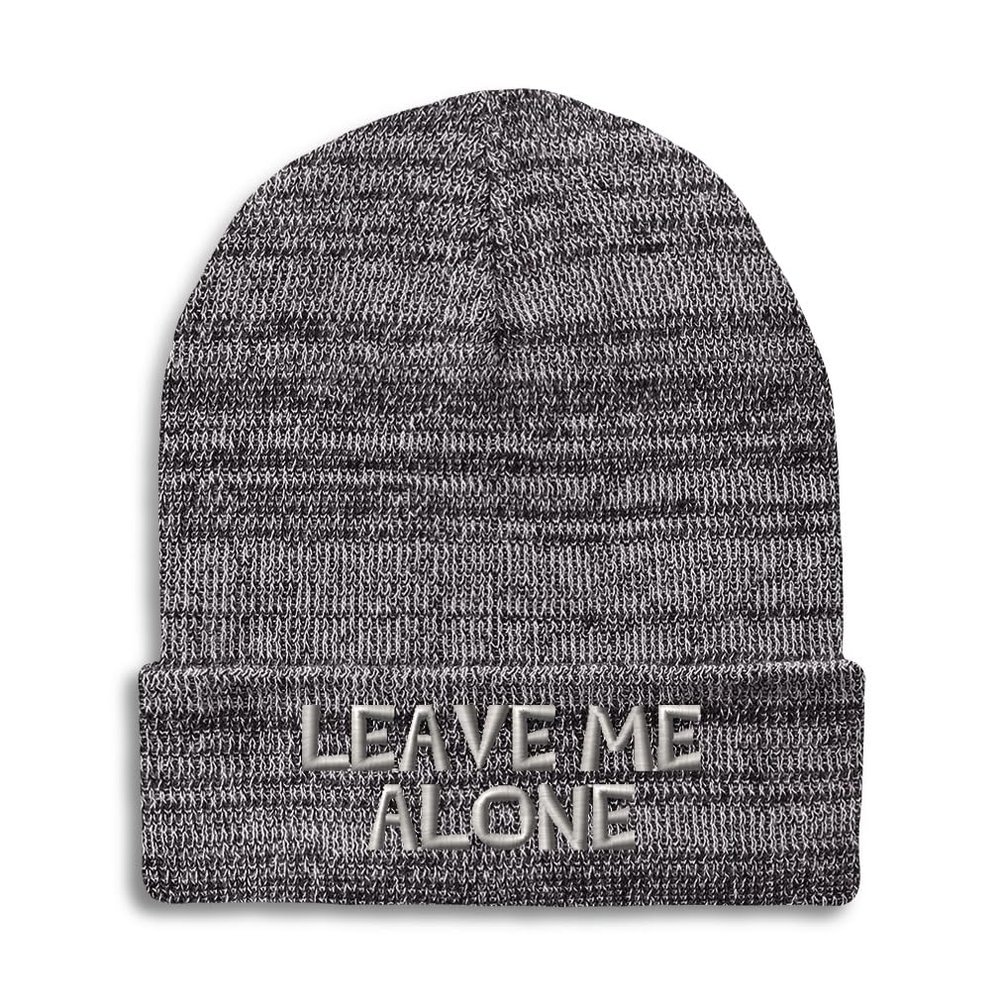 Speedy Pros Beanies for Men Leave Me Alone Embroidery Skull Cap Winter Hats for Women Acrylic One Size Heather Grey Design Only