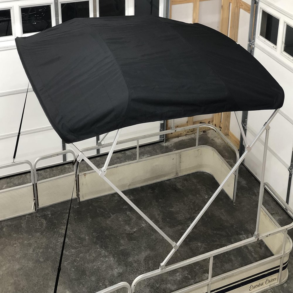 8' Long x 8' Wide Pontoon Boat Bimini Top Kit, Best Available, Black, Complete Kit, Square Frame with Metal Fittings, 16oz Canvas, Hardware Kit