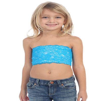 Kurve Girls Lace Bandeau Tube Bra - Strapless Bandeau Bra,UV Protective Fabric UPF50+, Turquoise, Age (4-8)