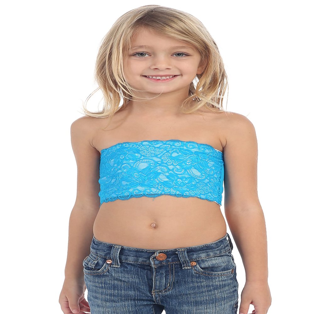 Kurve Girls Lace Bandeau Tube Bra - Strapless Bandeau Bra,UV Protective Fabric UPF50+, Turquoise, Age (4-8)
