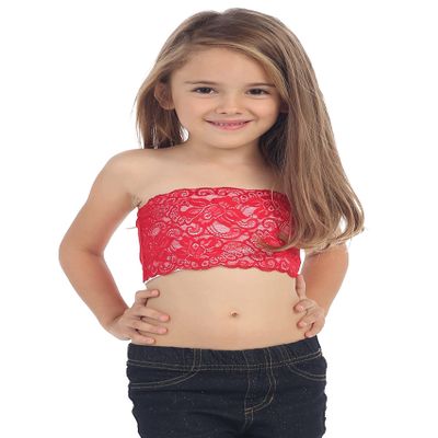 Kurve Girls Lace Bandeau Tube Bra - Strapless Bandeau Bra,UV Protective Fabric UPF50+, Red, Age (4-8)