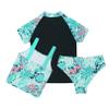 YONGHS 3 Pieces Kids Girls Summer Swimsuit Zip Up Rash Guard Printed Beach Swimwear Bathing Suits Black&Green 4 Years view 2