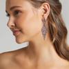 EVER FAITH Women's Chandelier Earrings Art Deco Sparkly 2 Leaf Drop Hollow-out Crystal Clip-on Dangle Earring Pink Black-Tone view 2